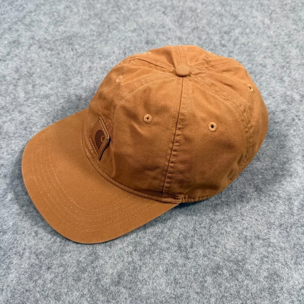 Carhartt Brown Cotton Canvas Leather‎ Logo Patch Baseball Hat Cap Men's One Size